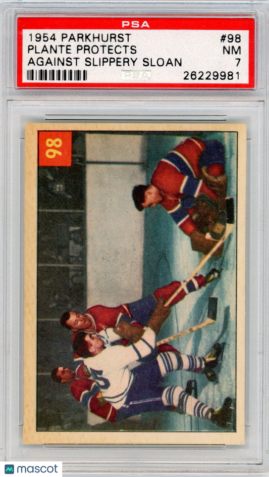 1954 Parkhurst Plante Protects #98 Against Slippery Sloan PSA 7