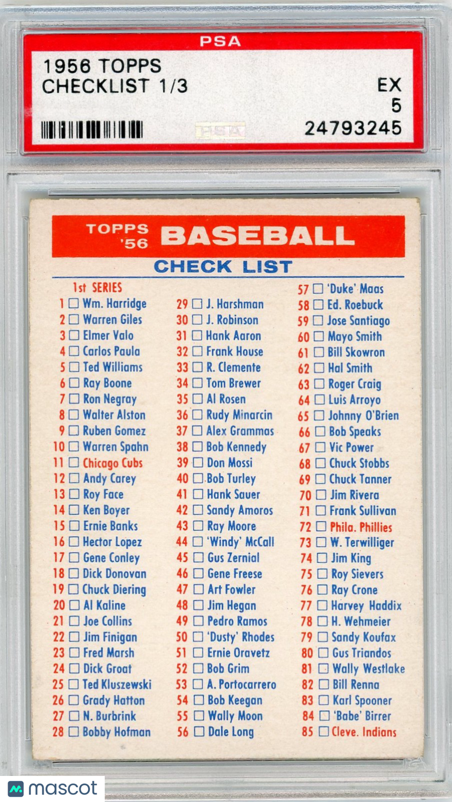 1956 Topps 3 Checklist 1 PSA 5