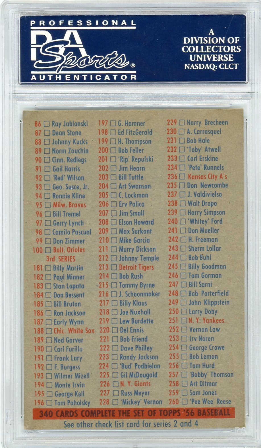 1956 Topps 3 Checklist 1 PSA 5
