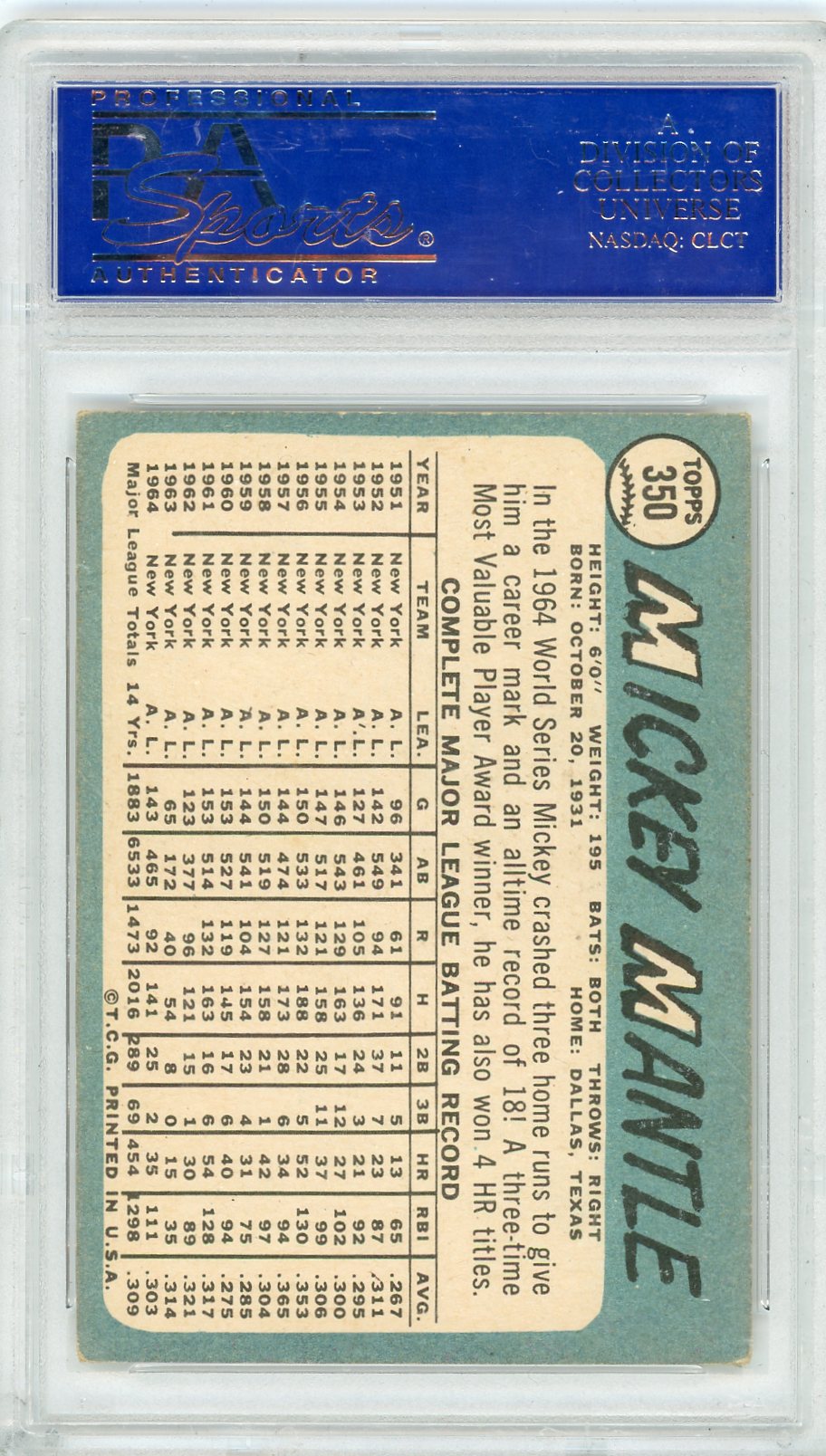 1965 Topps Mickey Mantle #350 PSA 5