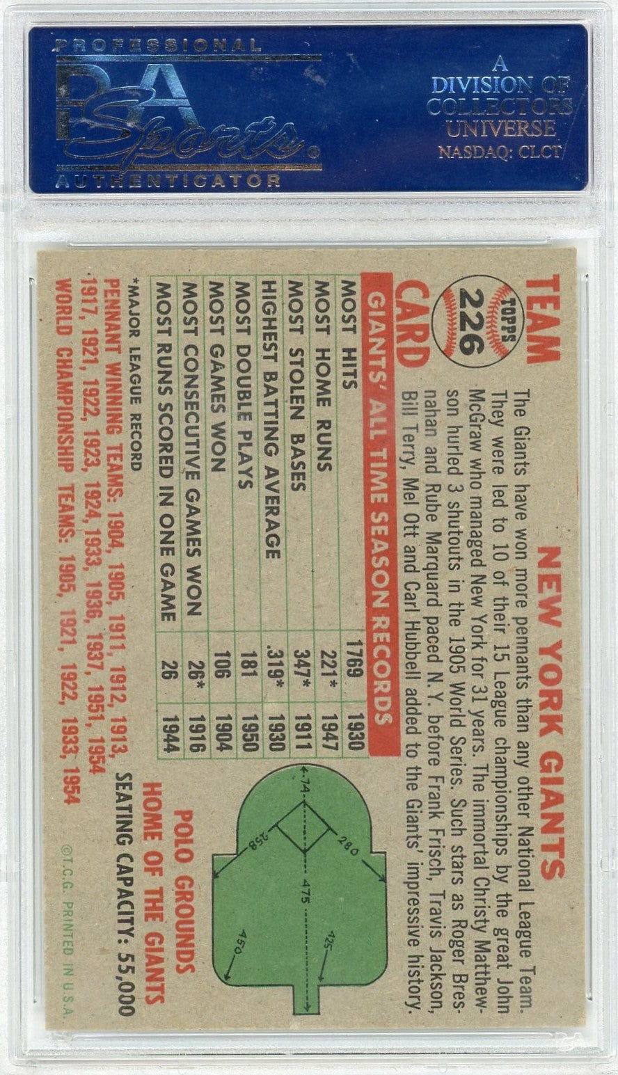 1956 Topps Giants Team #226 PSA 6