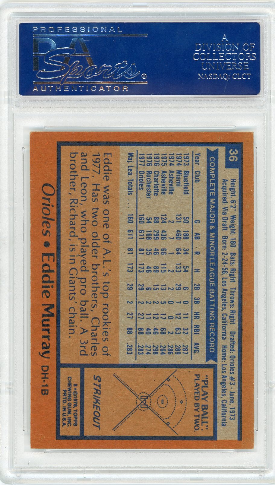 1978 Topps Eddie Murray #36 PSA 7