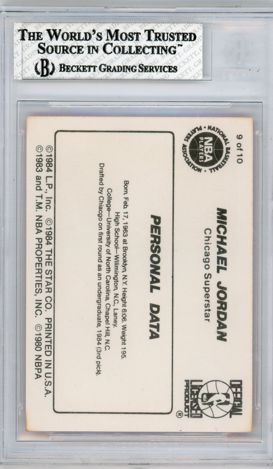 1986 Star Michael Jordan Personal Data Michael Jordan #9 BGS 8 /Personal