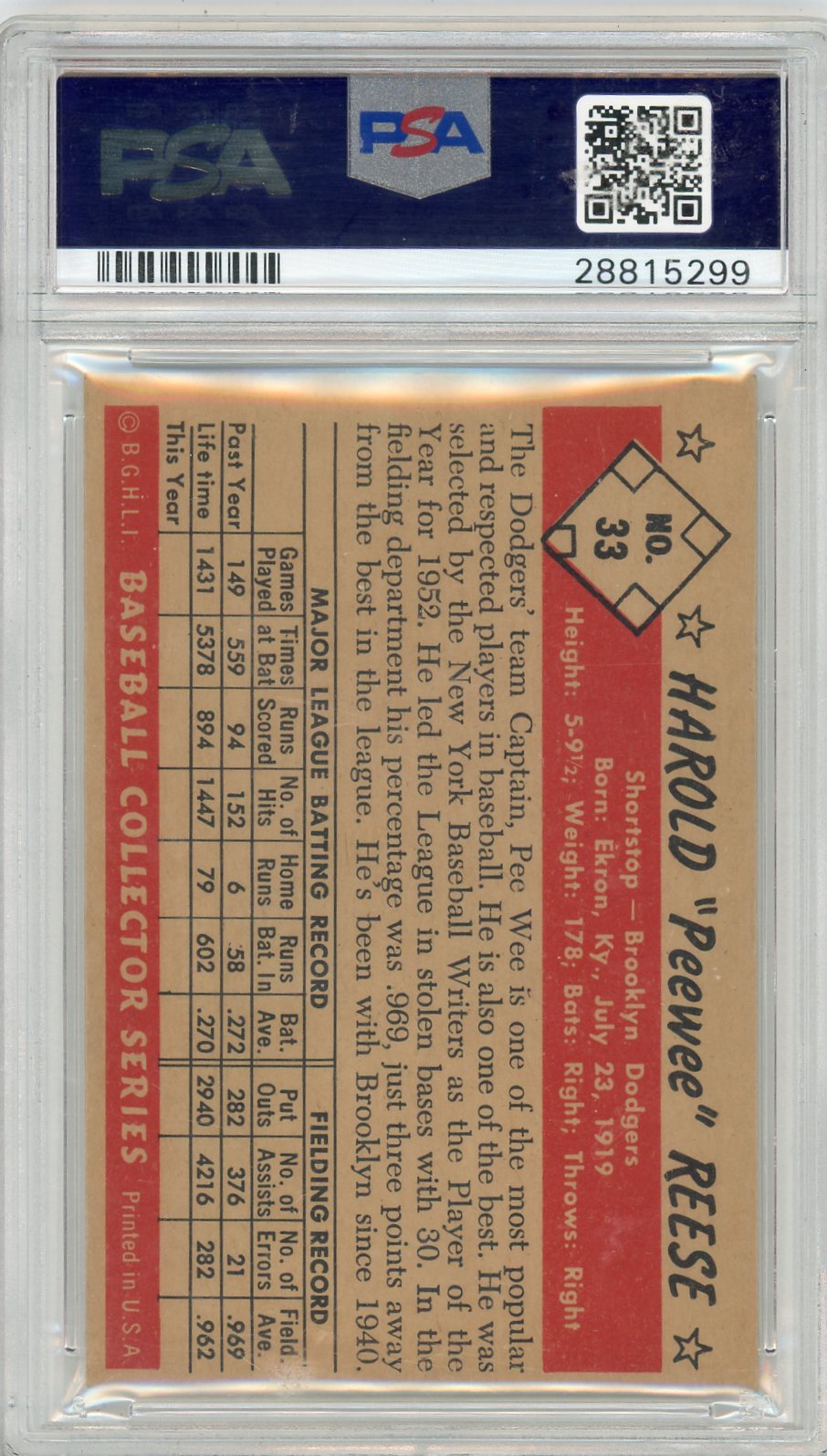 1953 Bowman Color Pee Wee Reese #33 PSA 5