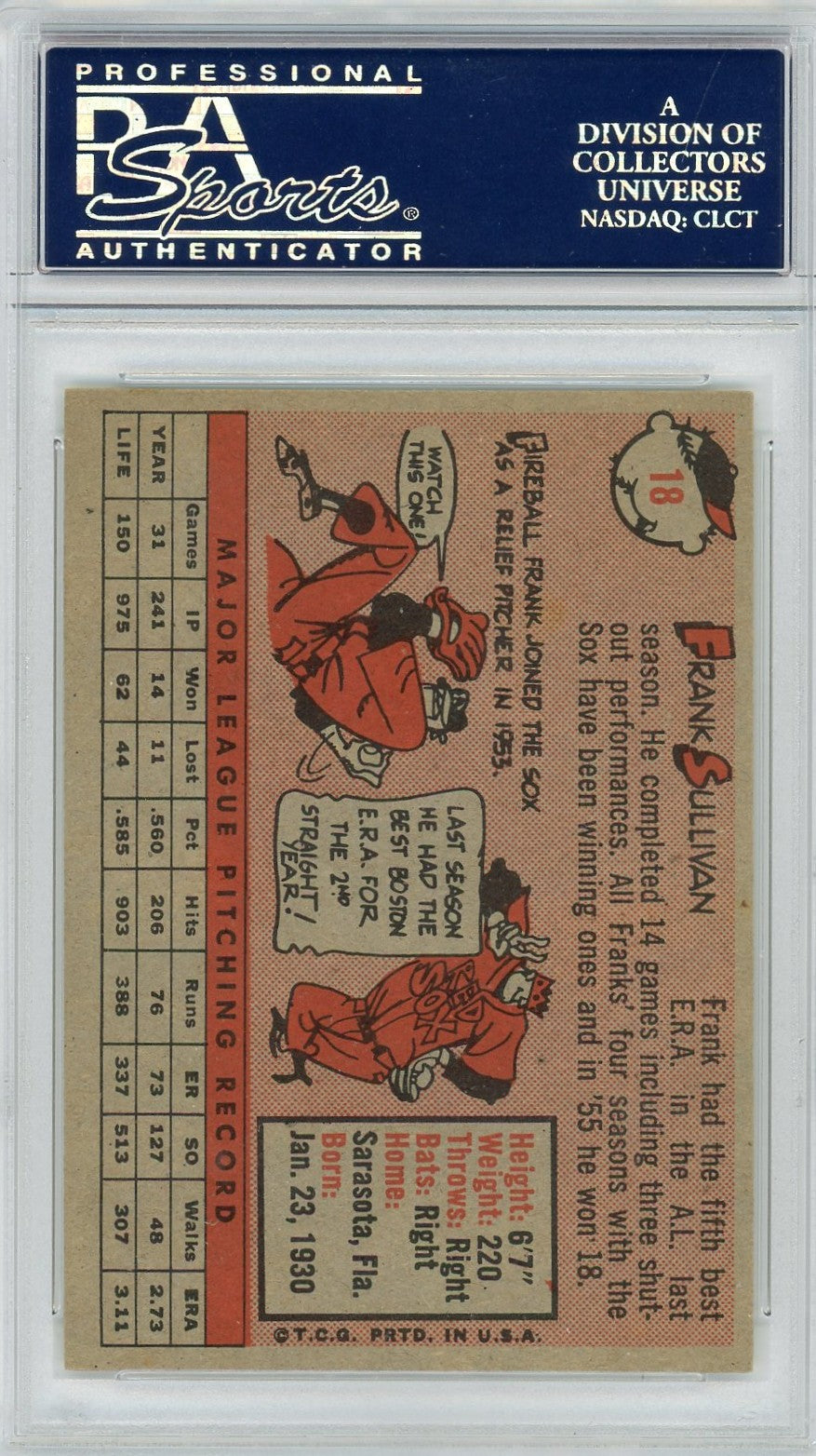 1958 Topps Frank Sullivan #18 PSA 8