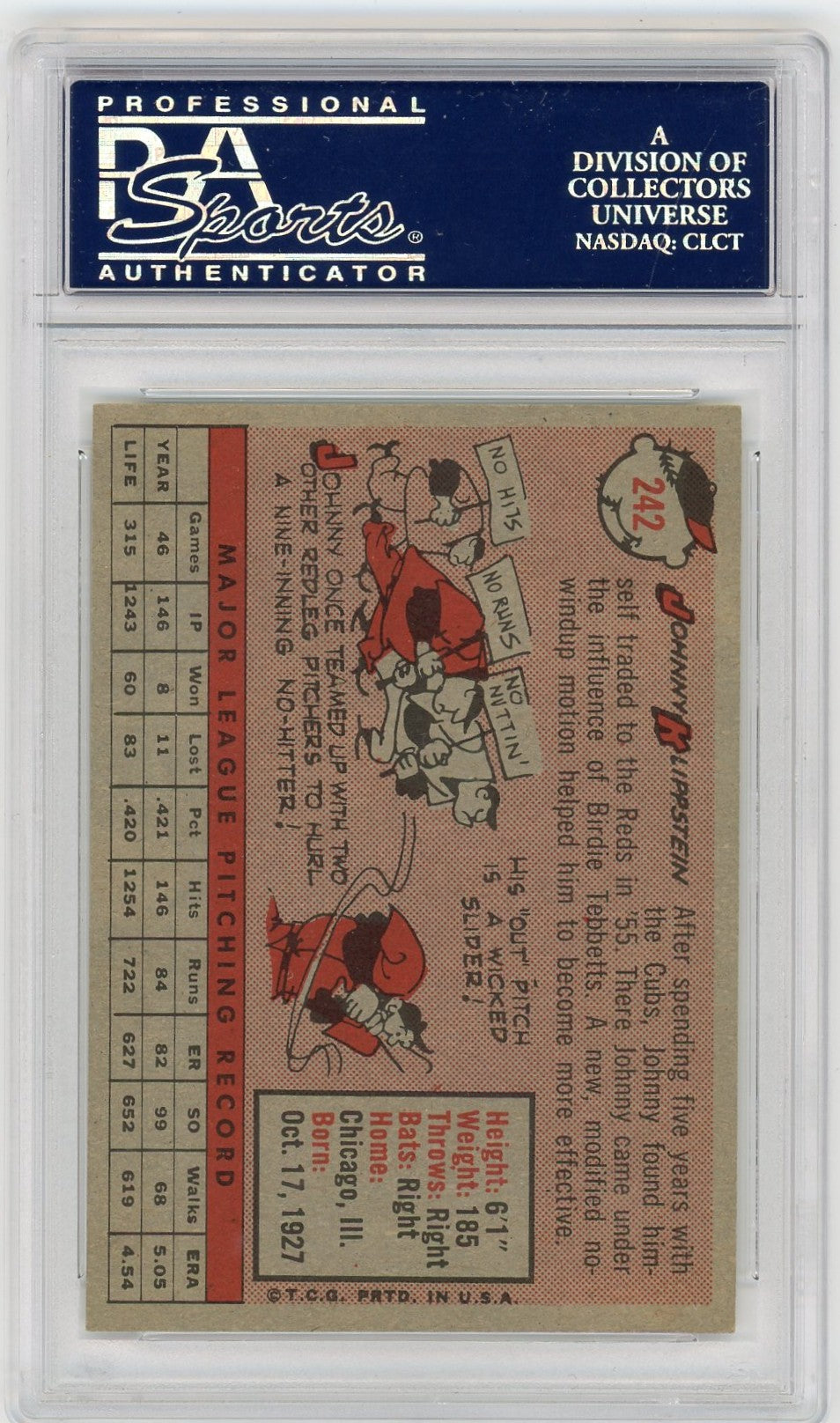 1958 Topps Johnny Klippstein #242 PSA 8