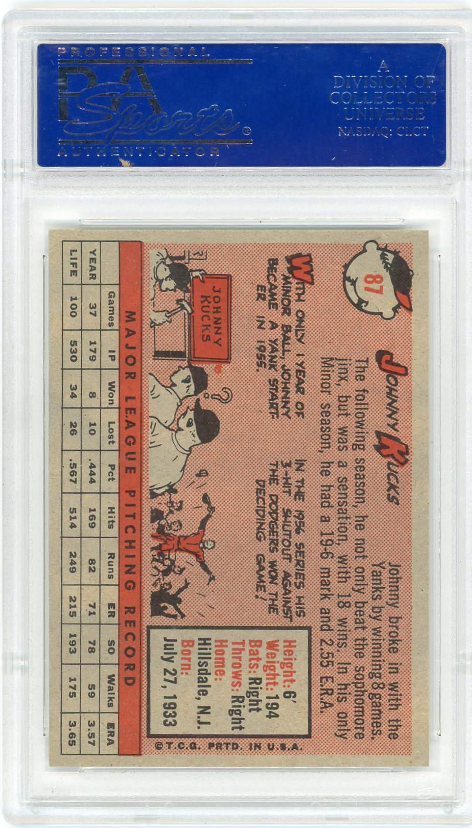 1958 Topps Johnny Kucks #87 PSA 8
