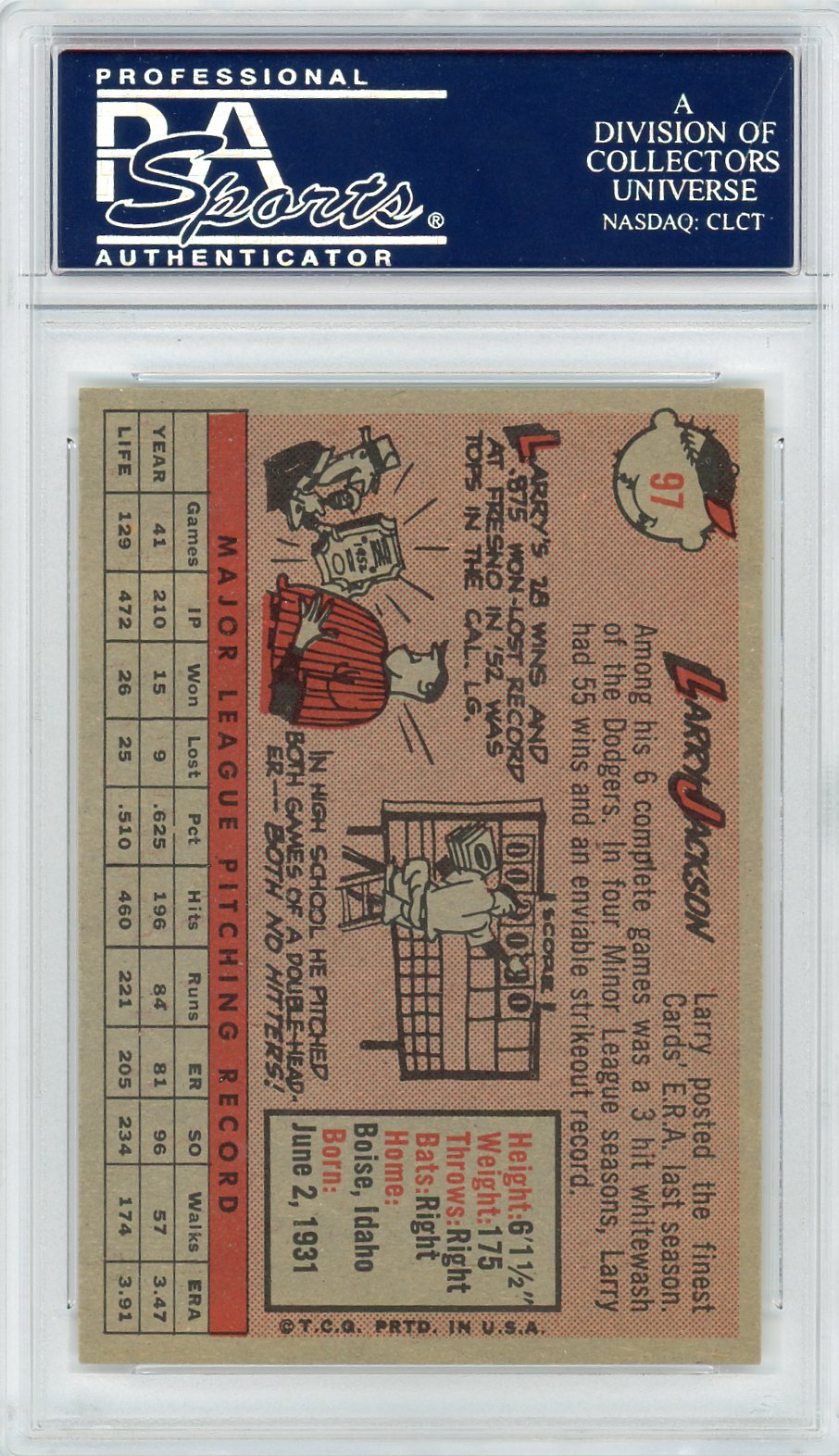 1958 Topps Larry Jackson #97 White Name PSA 8
