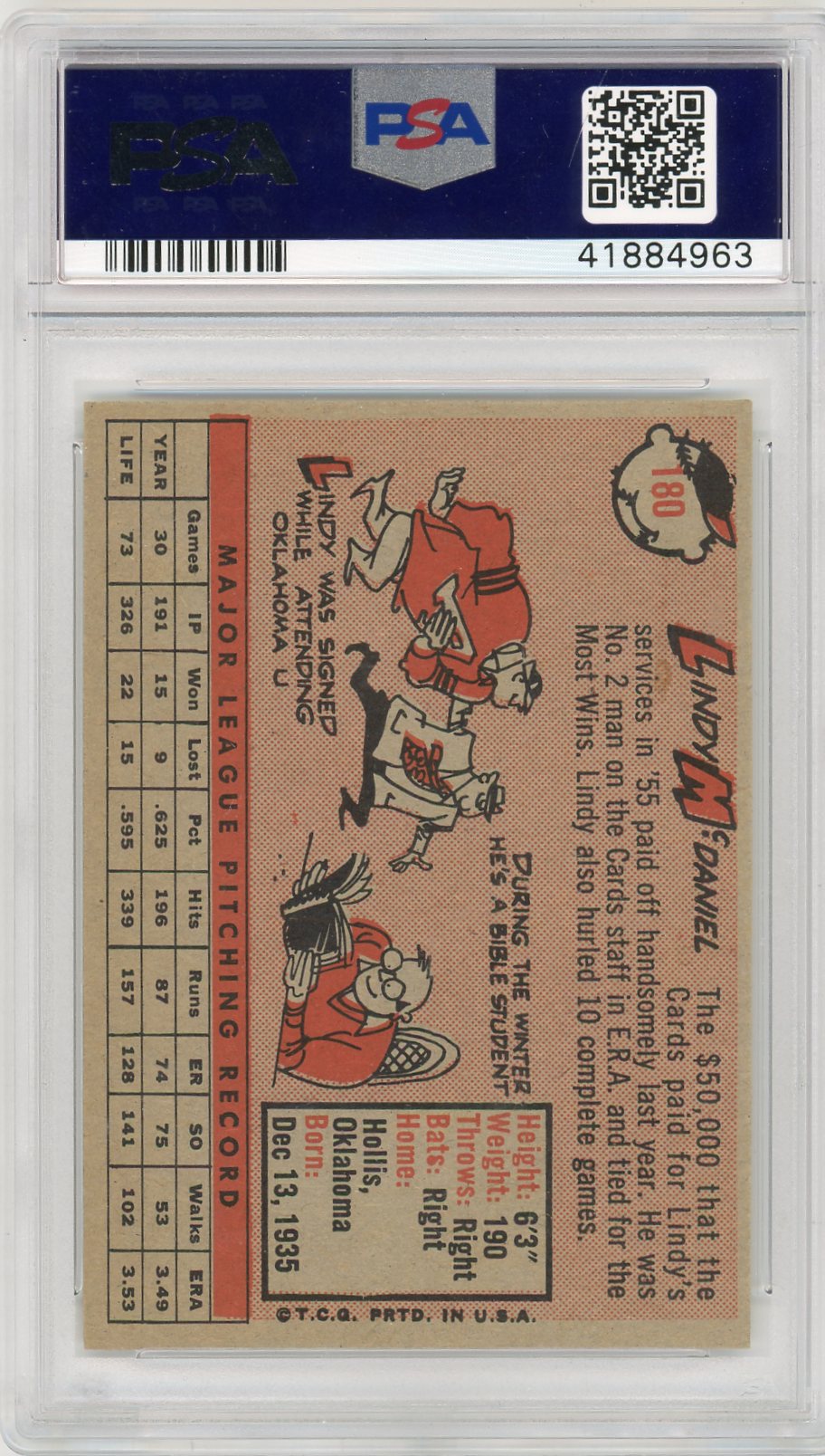 1958 Topps Lindy Mcdaniel #180 PSA 9