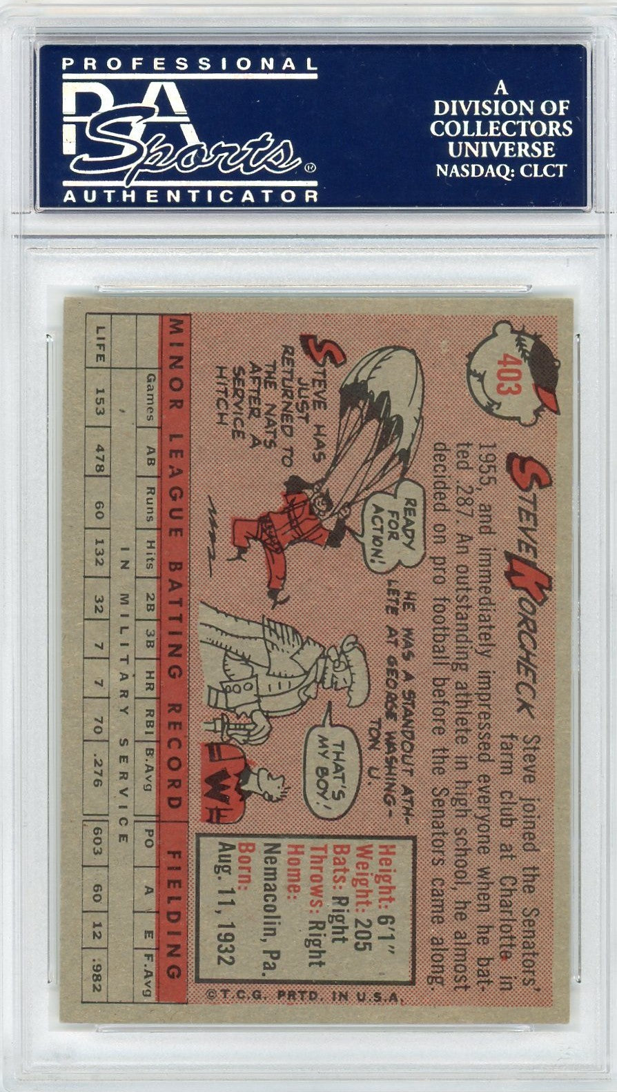 1958 Topps Steve Korcheck #403 PSA 8