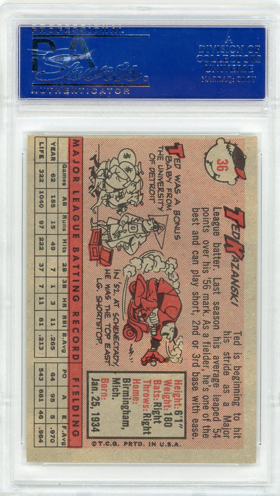1958 Topps Ted Kazanski #36 PSA 8