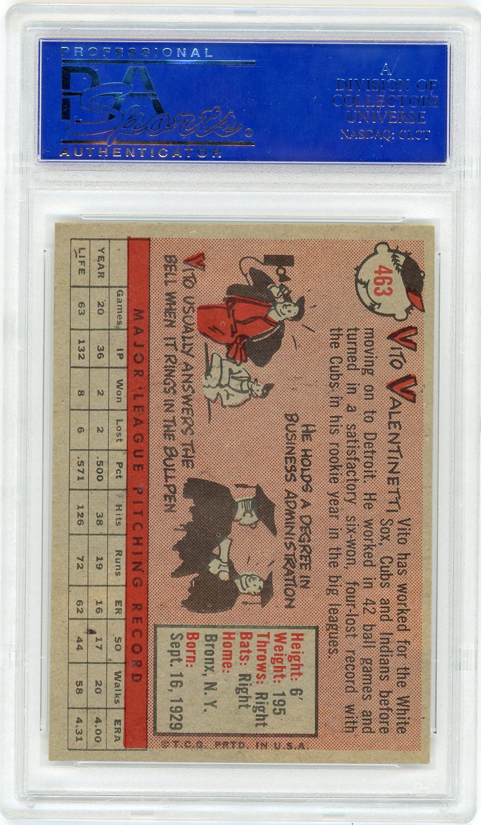 1958 Topps Vito Valentinetti #463 PSA 8