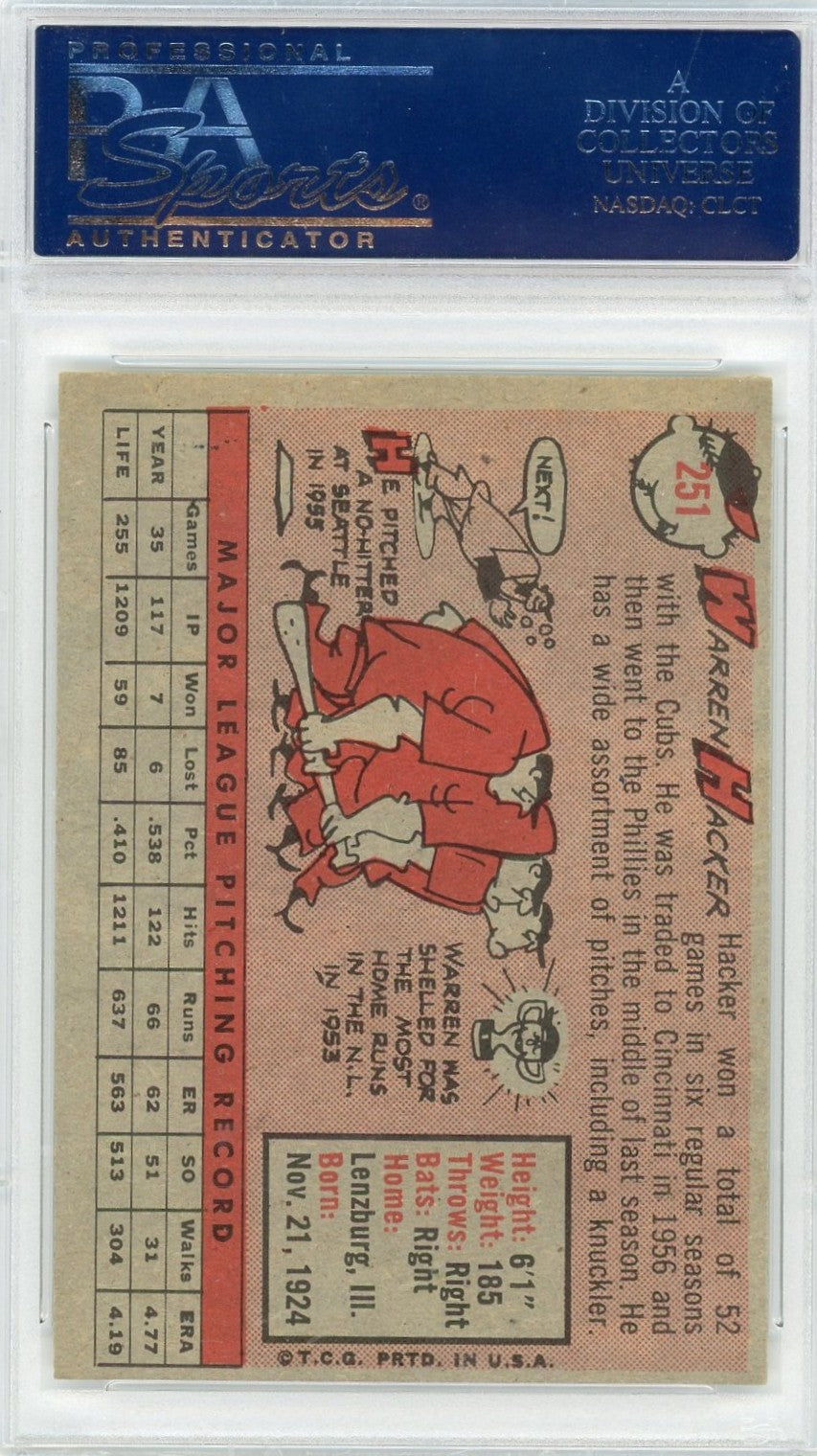 1958 Topps Warren Hacker #251 PSA 8