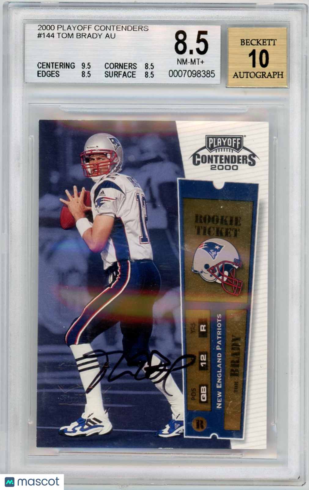 2000 Playoff Contenders Tom Brady #144 BGS 8.5 Rookie Auto 10