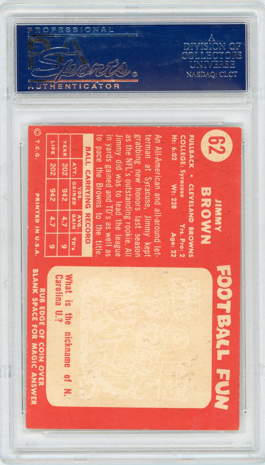 1958 Topps Jim Brown #62 PSA 7