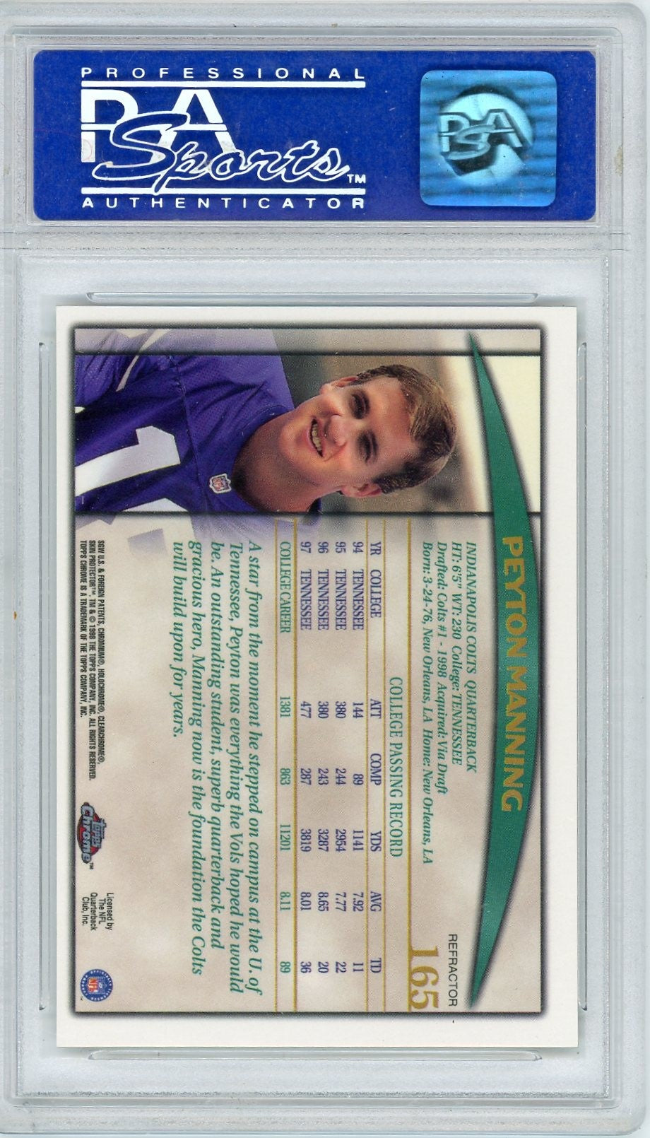 1998 Topps Chrome Peyton Manning #165 Refractor PSA 9