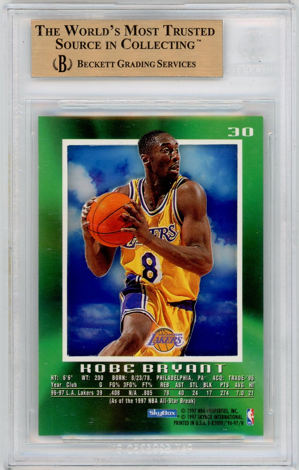 1996 E-X2000 Kobe Bryant #30 BGS 9.5 Rookie