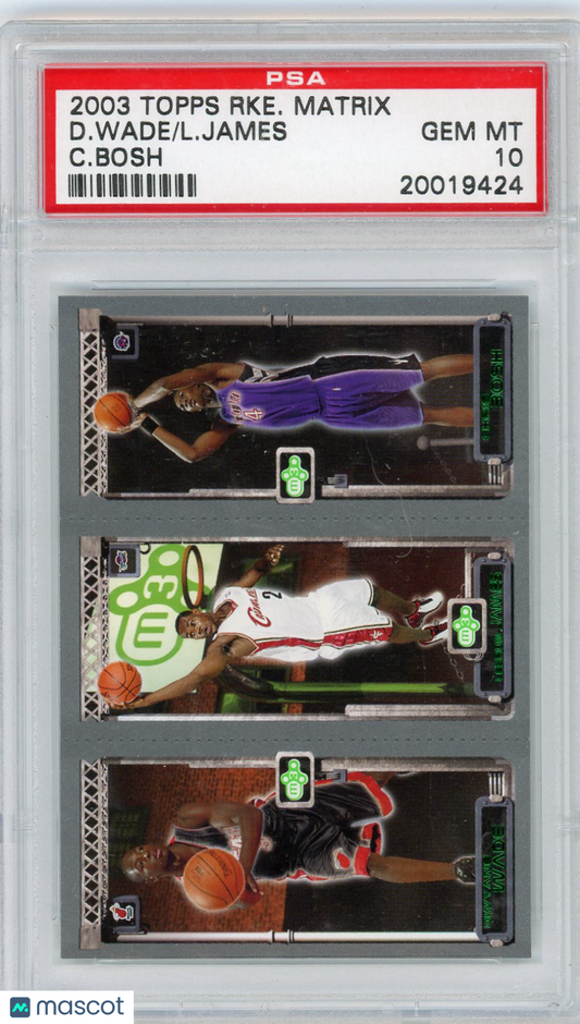 2003 Topps Rookie Matrix C. Bosh L. James D. Wade PSA 10