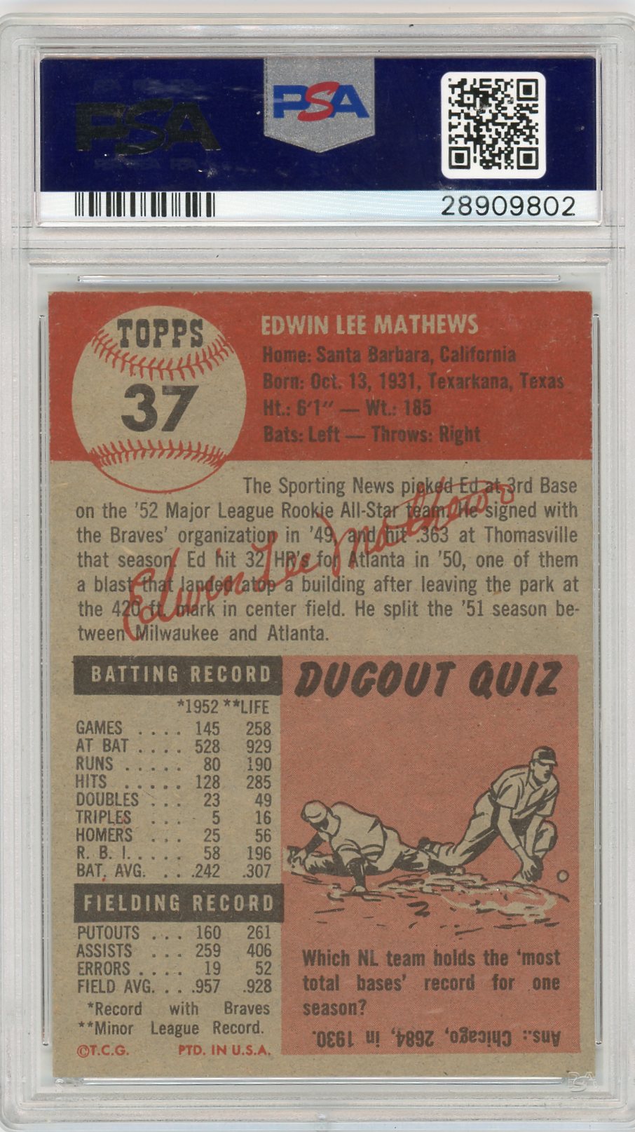 1953 Topps Ed Mathews #37 PSA 7