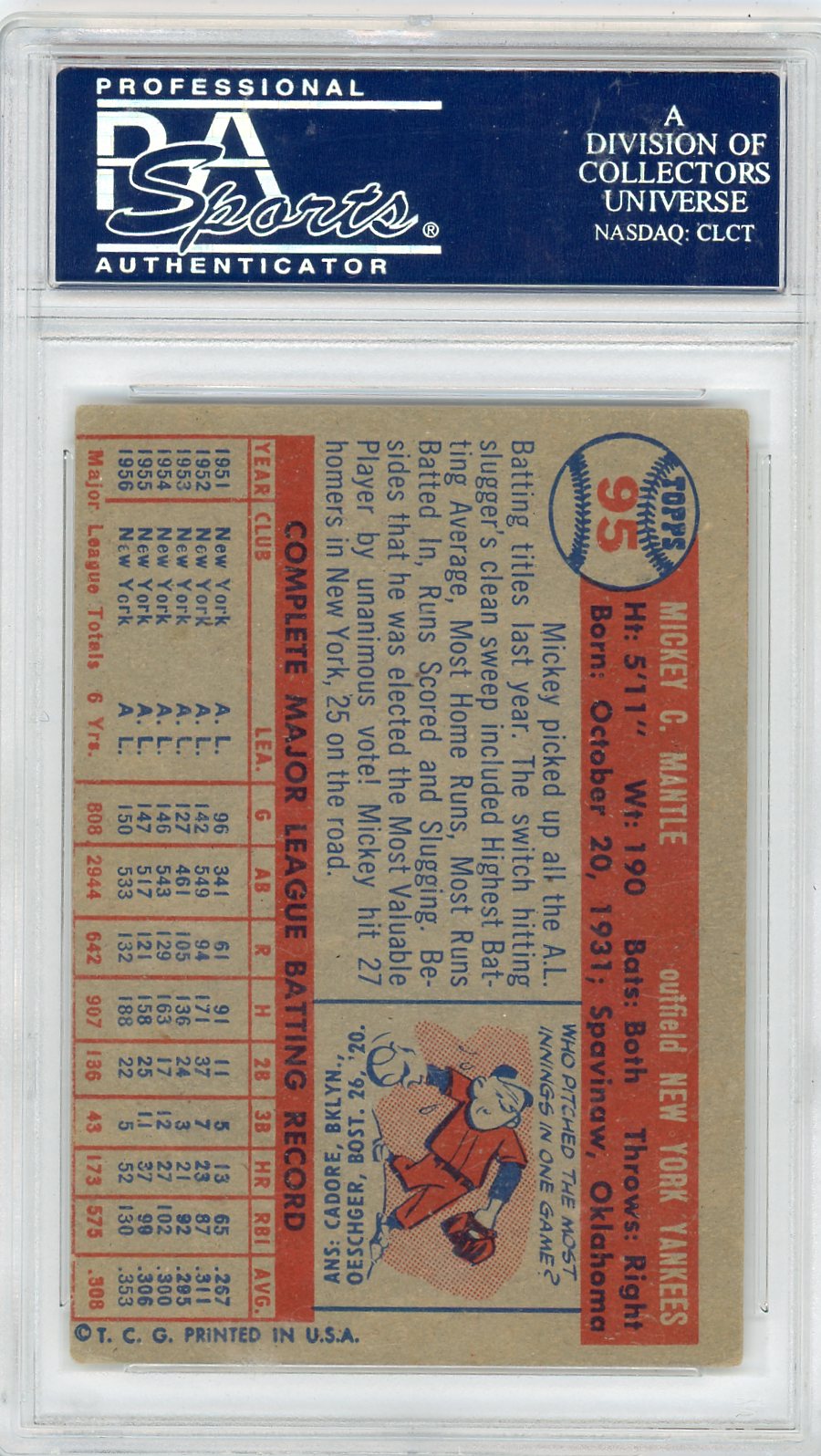 1957 Topps Mickey Mantle #95 PSA 3