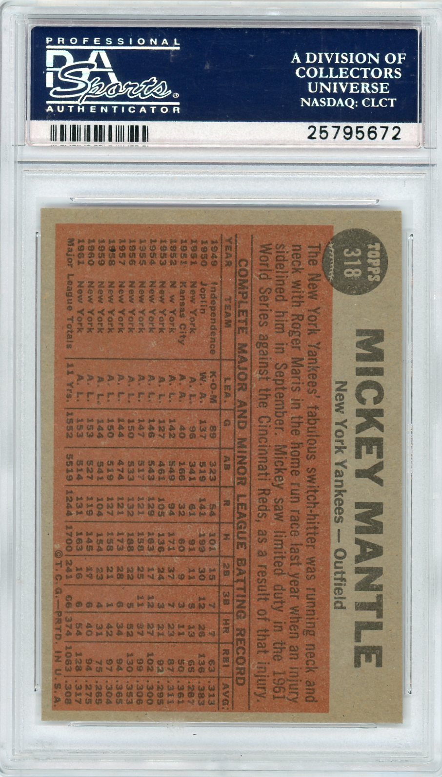 1962 Topps The Switch Hitter #318 Connects PSA 7
