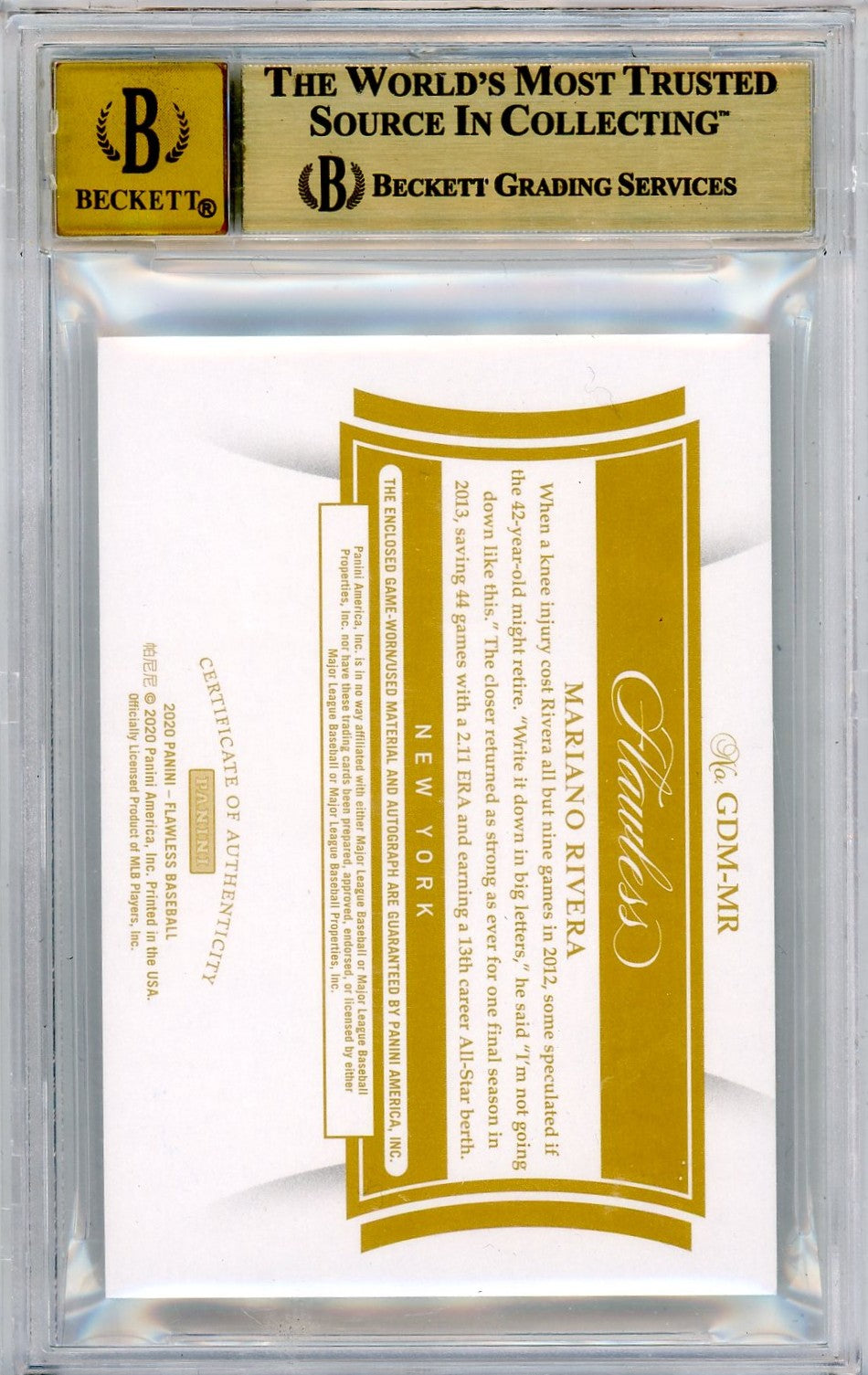 2020 Panini Flawless Greats Dual Emerald Mariano Rivera #18 BGS 9.5 /3 Auto 10