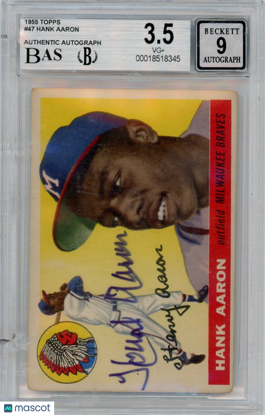 1955 Topps Hank Aaron #47 BVG 3.5 BGS Auto 9