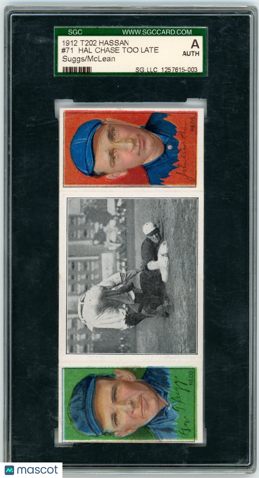 1912 T202 Hassan Cigarettes Hal Chase Too Late #71 Suggs Mclean SGC A