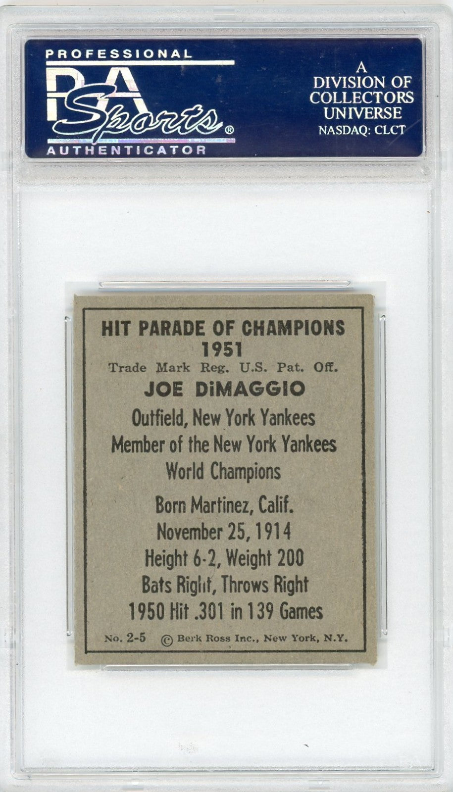 1951 Berk Ross Joe Dimaggio #2-5 PSA 8