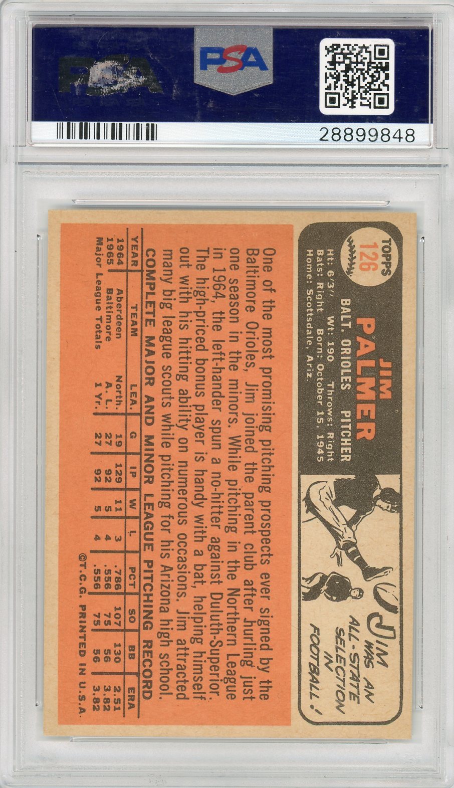 1966 Topps Jim Palmer #126 PSA 8