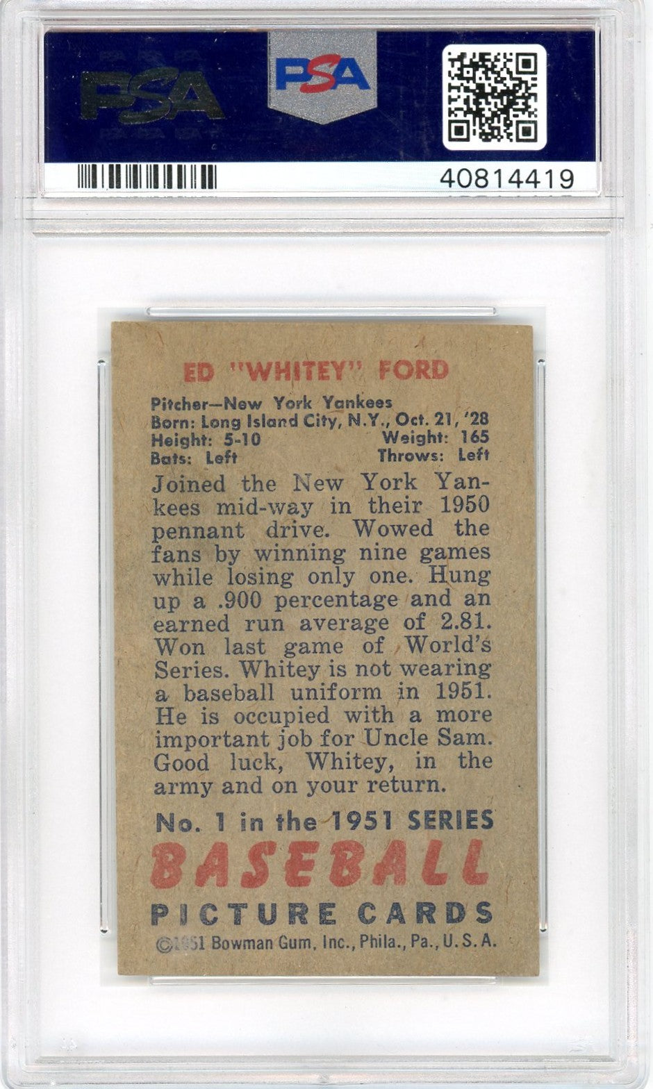 1951 Bowman Whitey Ford #1 PSA 5