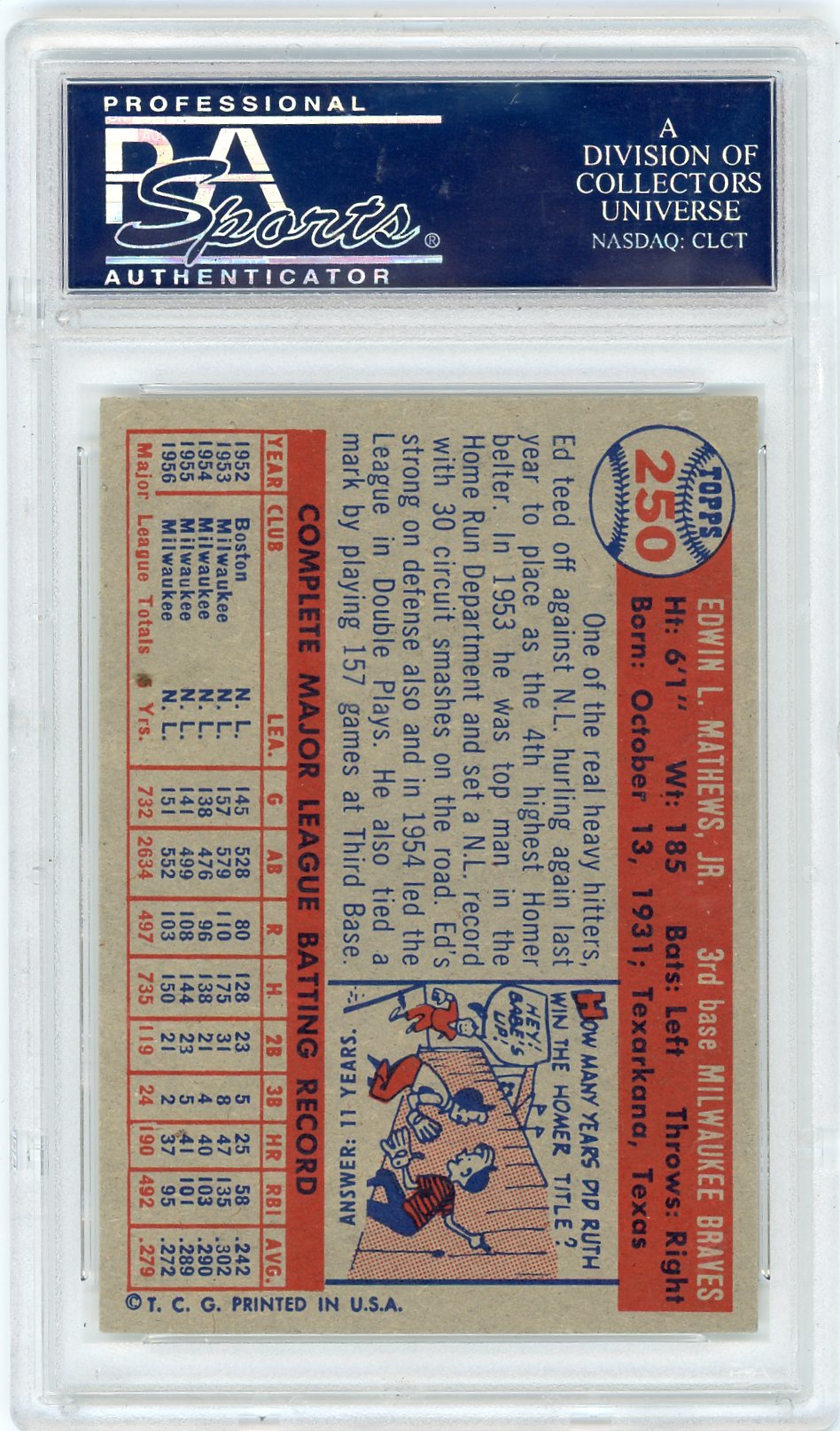 1957 Topps Ed Mathews #250 PSA 8