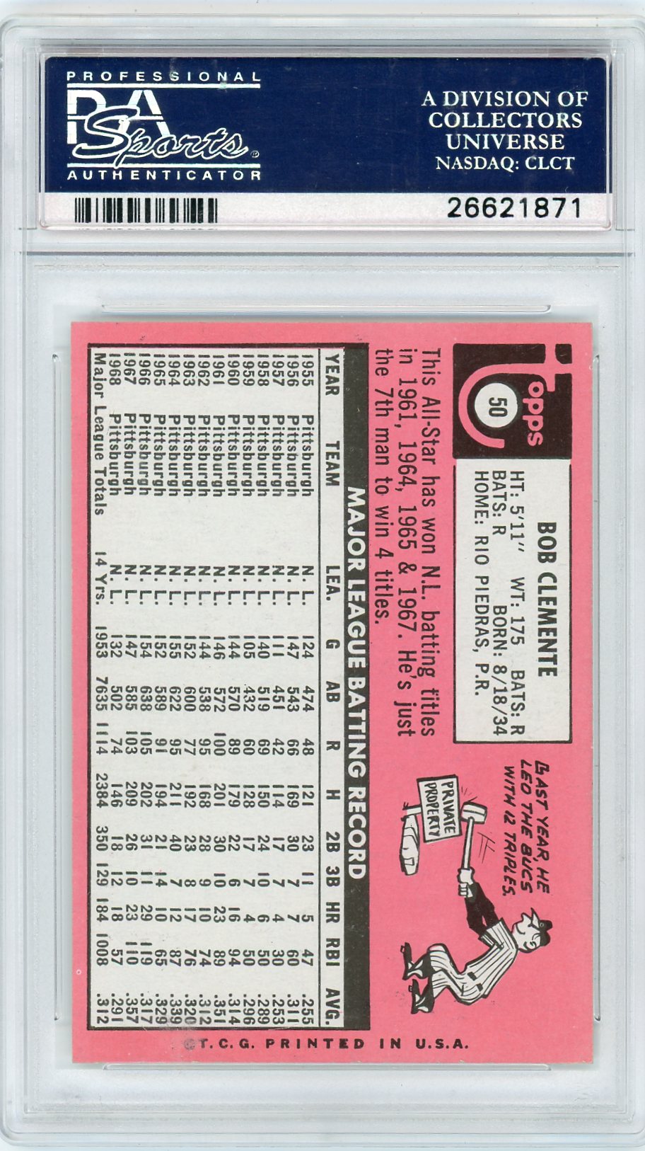 1969 Topps Bob Clemente #50 PSA 8