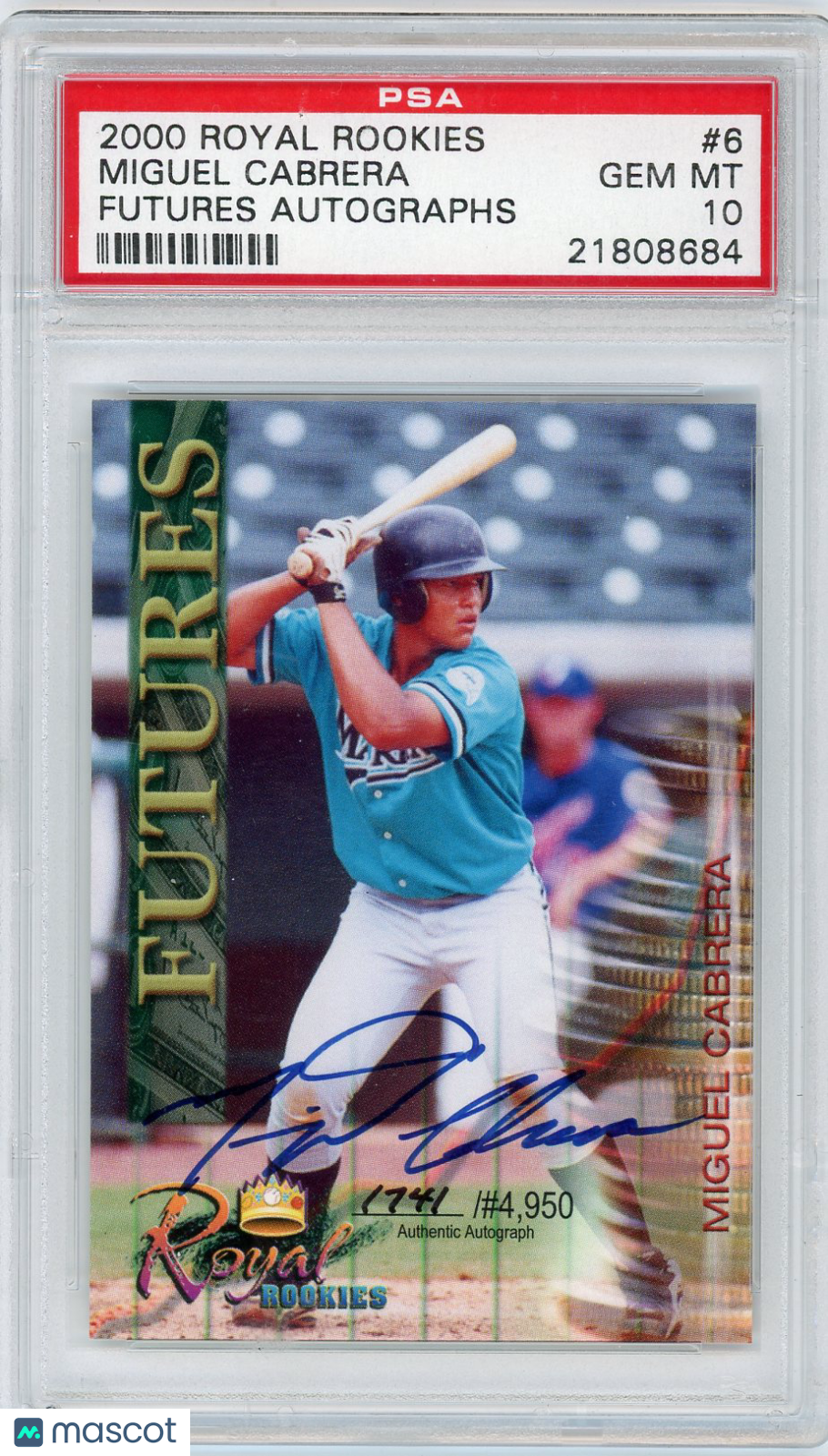 2000 Royal Rookies Futures Autographs Miguel Cabrera #6 PSA 10