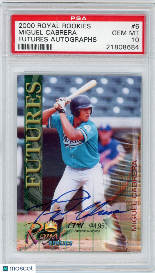 2000 Royal Rookies Futures Autographs Miguel Cabrera #6 PSA 10