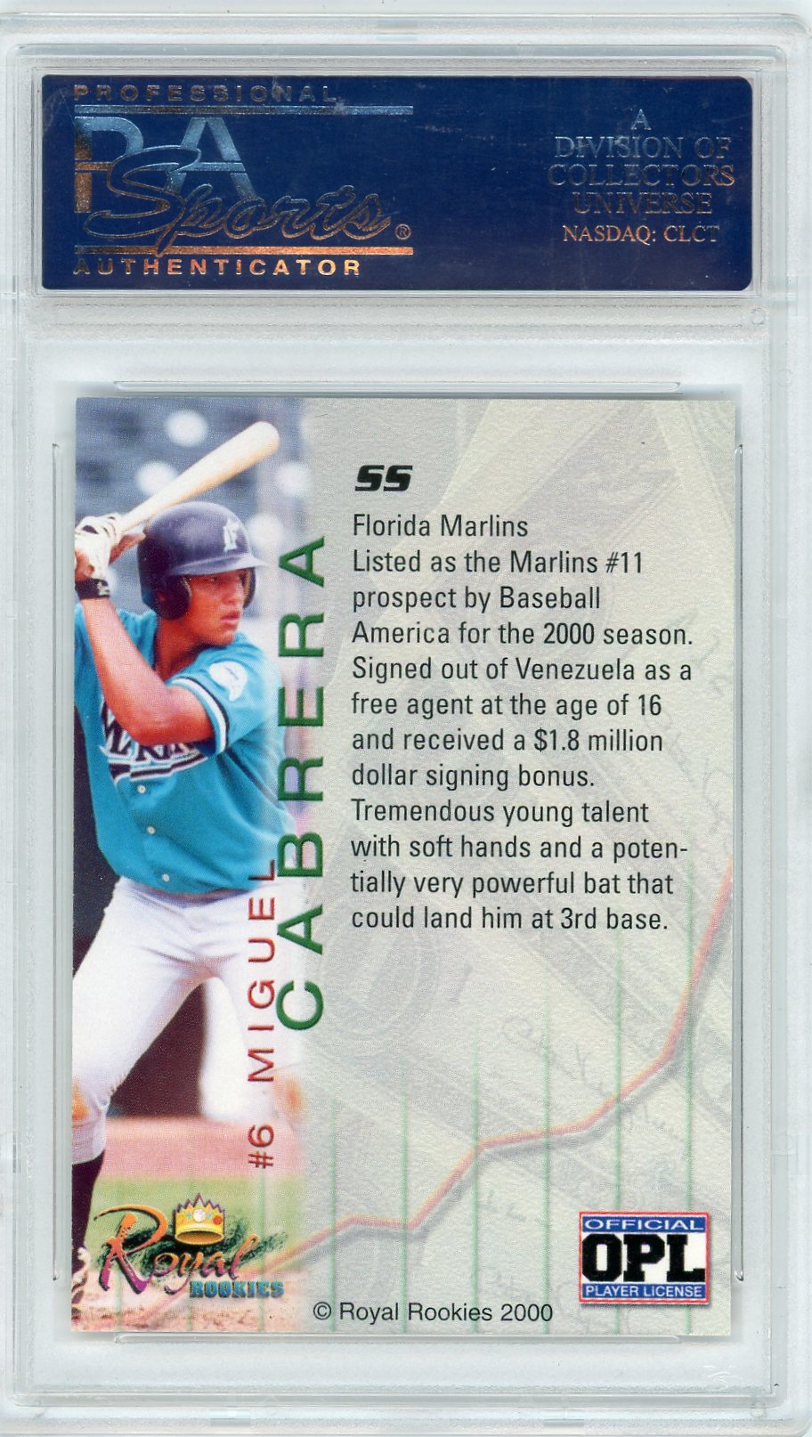 2000 Royal Rookies Futures Autographs Miguel Cabrera #6 PSA 10