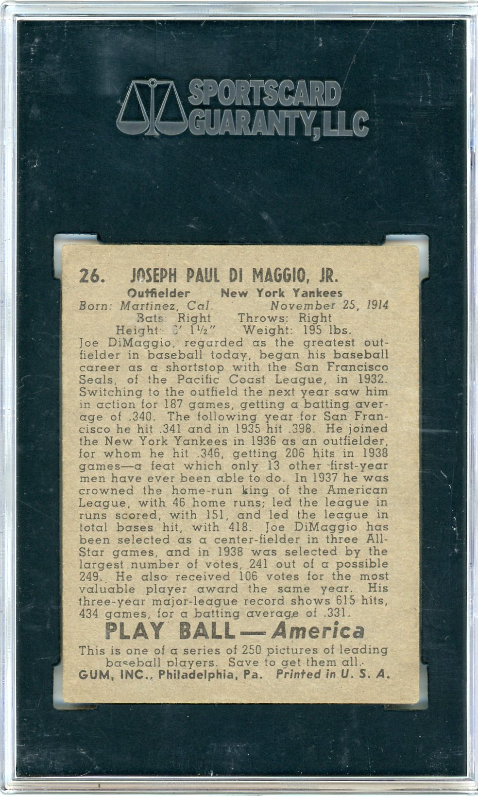 1939 Playball Joe Dimaggio #26 SGC 4
