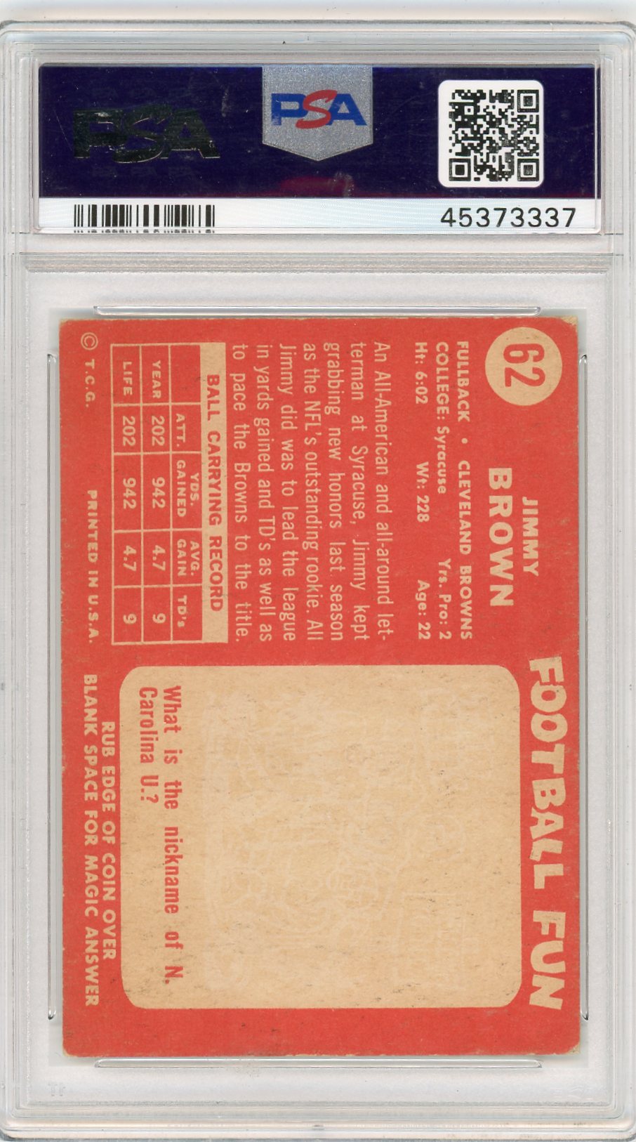 1958 Topps Jim Brown #62 PSA 4.5