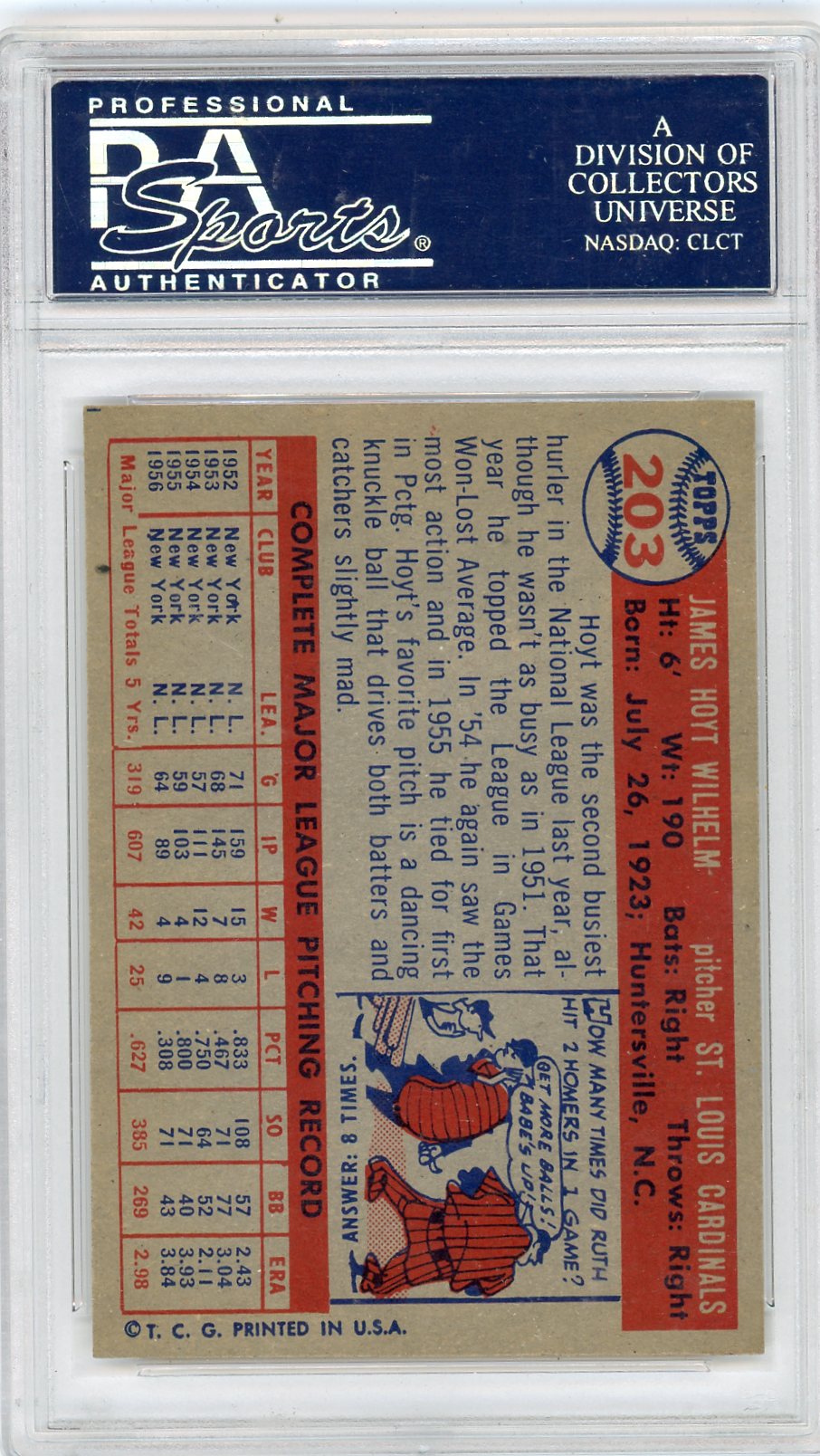 1957 Topps Hoyt Wilhelm #203 PSA 6.5