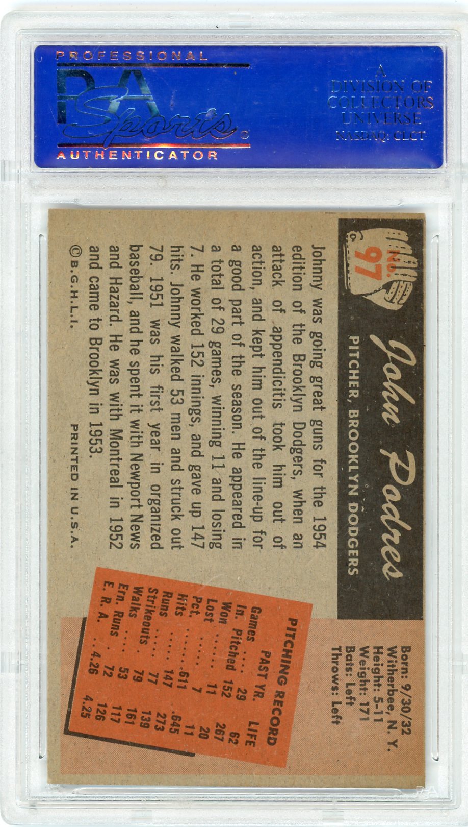1955 Bowman John Podres #97 PSA 7