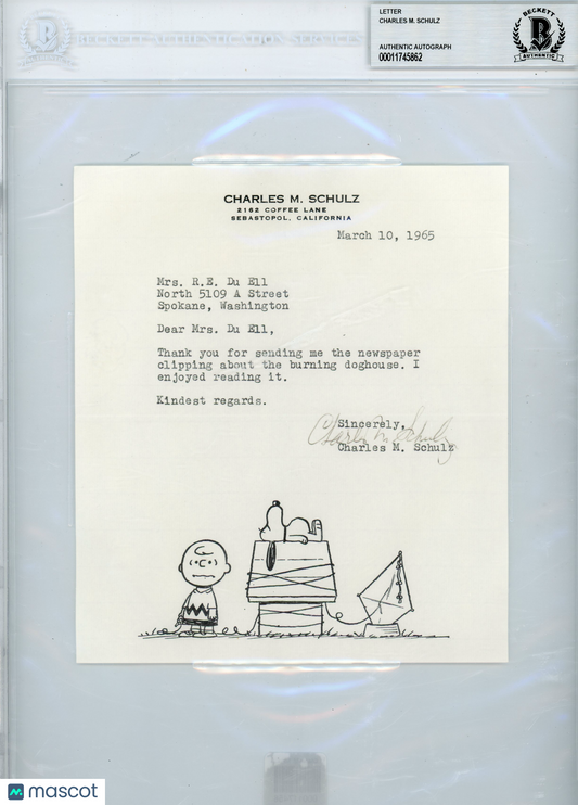 Charles M. Schulz Letter BGS Authentic BAS Auto Authentic