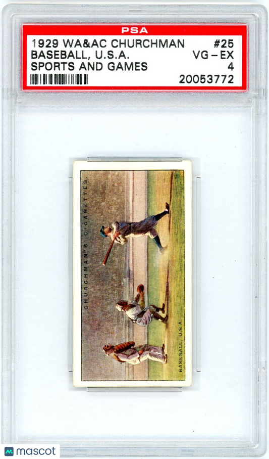 1929 W.A. & A.C. Churchman Sports And Games Baseball, U. S. A. #25 PSA 4
