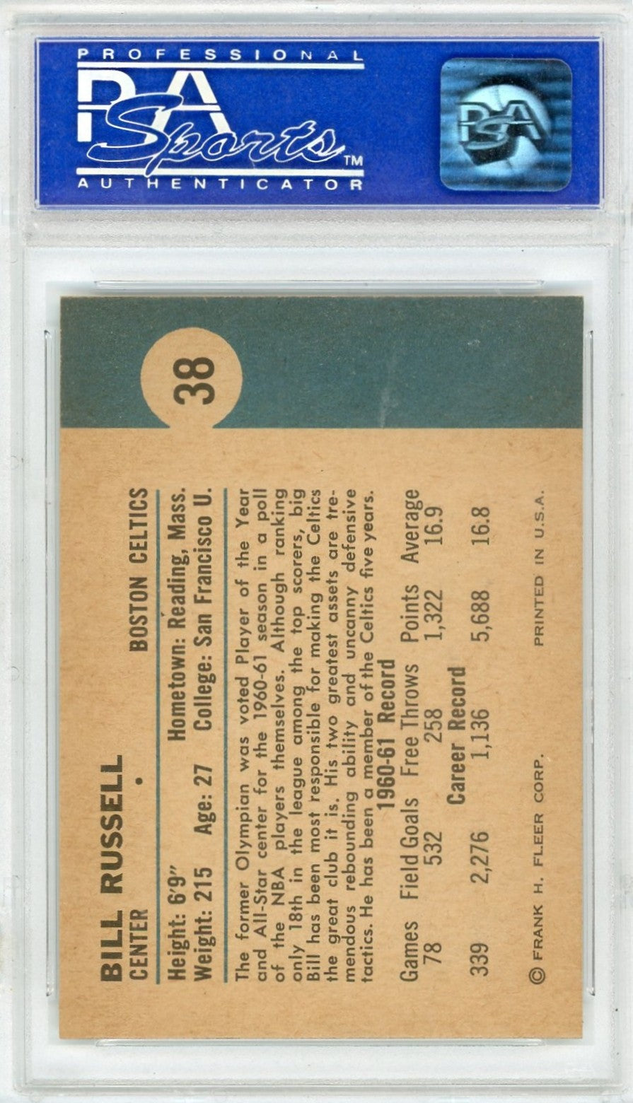 1961 Fleer Bill Russell #38 PSA 7