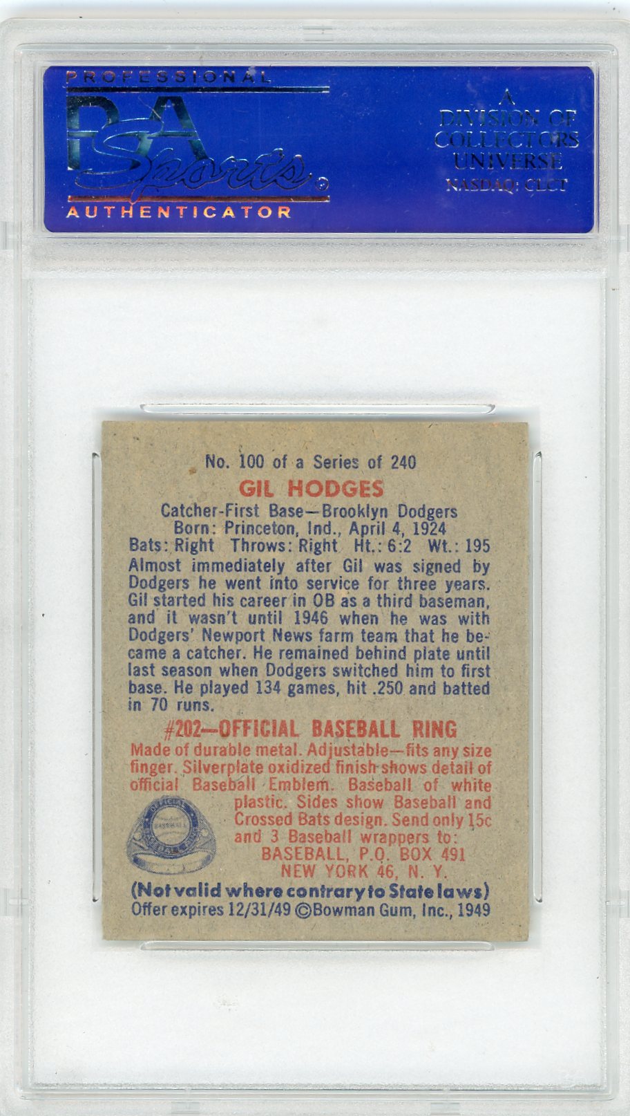 1949 Bowman Gil Hodges #100 PSA 5
