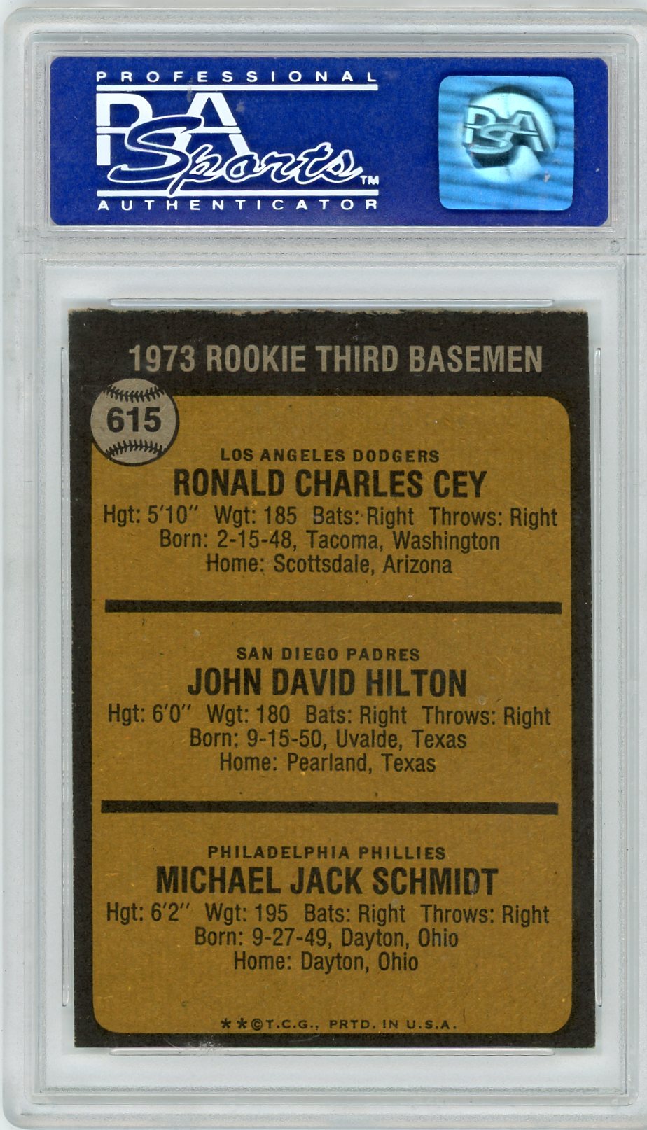 1973 Topps Rookie 3RD Basemen #615 Cey Hilton Schmidt PSA 8
