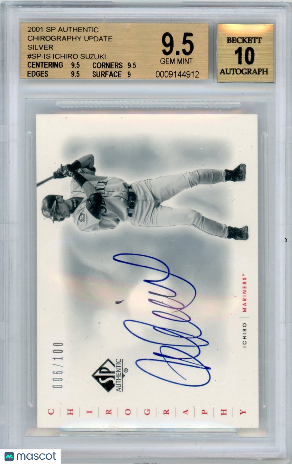 2001 SP Authentic Chirography Update Silver Ichiro Suzuki #SPIS BGS 9.5 Auto 10