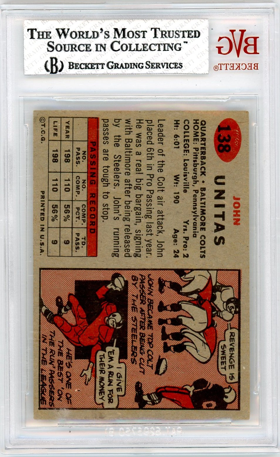 1957 Topps Johnny Unitas DP #138 BVG 5 Rookie