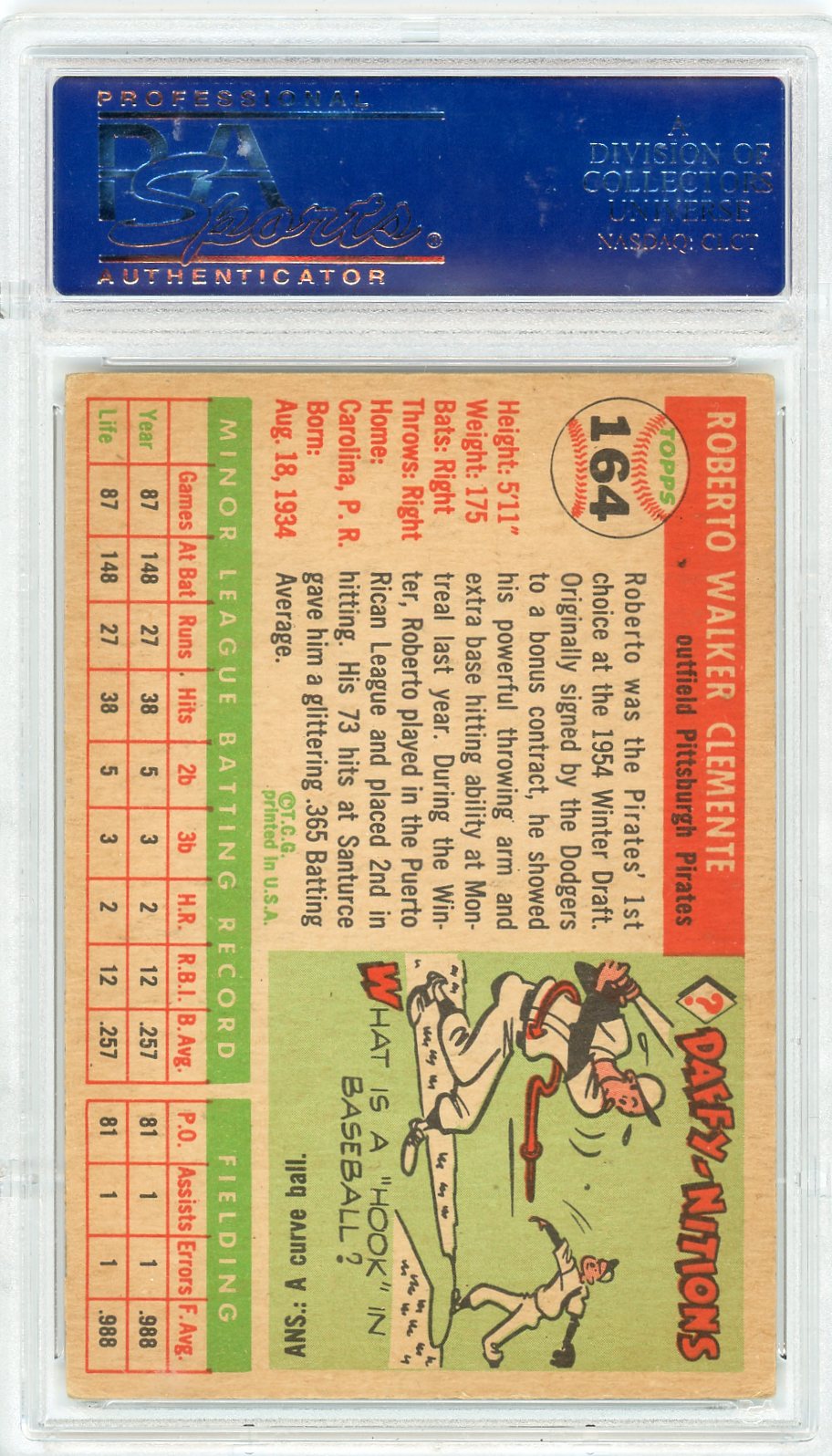 1955 Topps Roberto Clemente #164 PSA 3.5