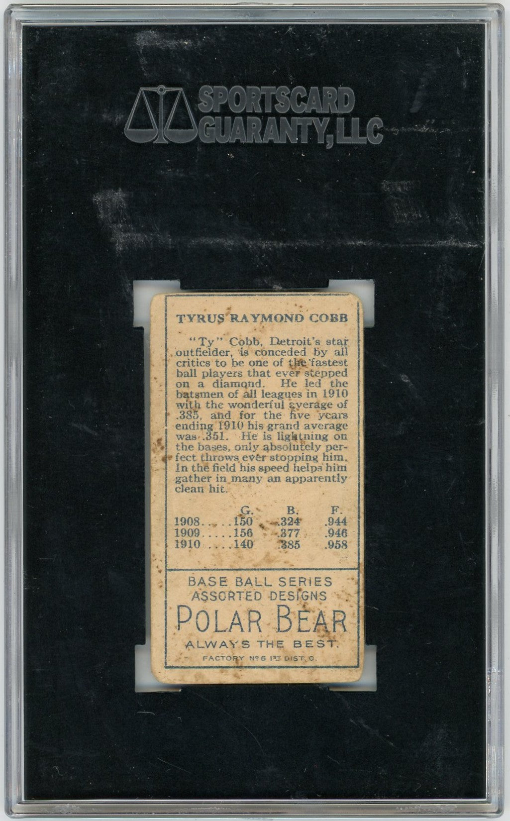 1911 Polar Bear (T205) Ty Cobb SGC 2