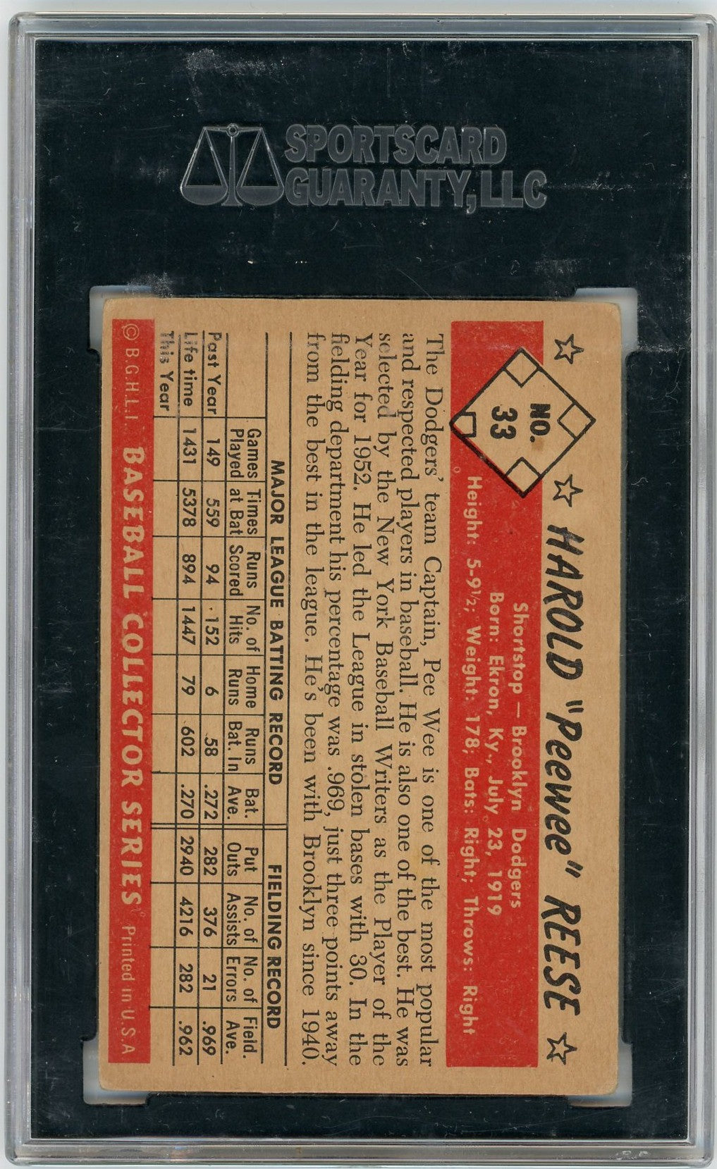 1953 Bowman Color Pee Wee Reese #33 SGC 4